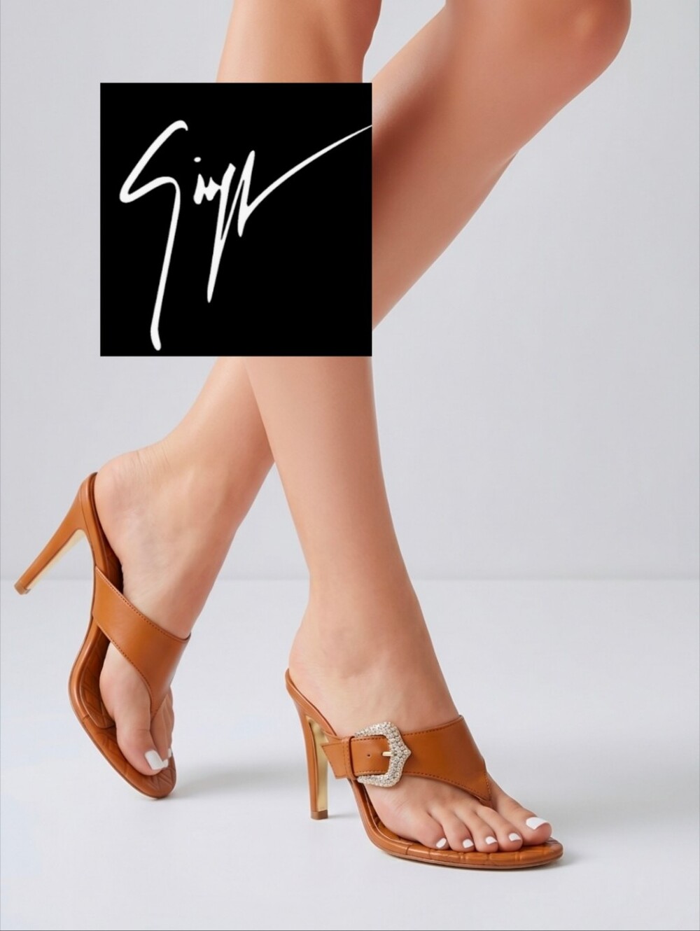 Giuseppe Zanotti Tan Leather Buckle Thong High Heel Sandals